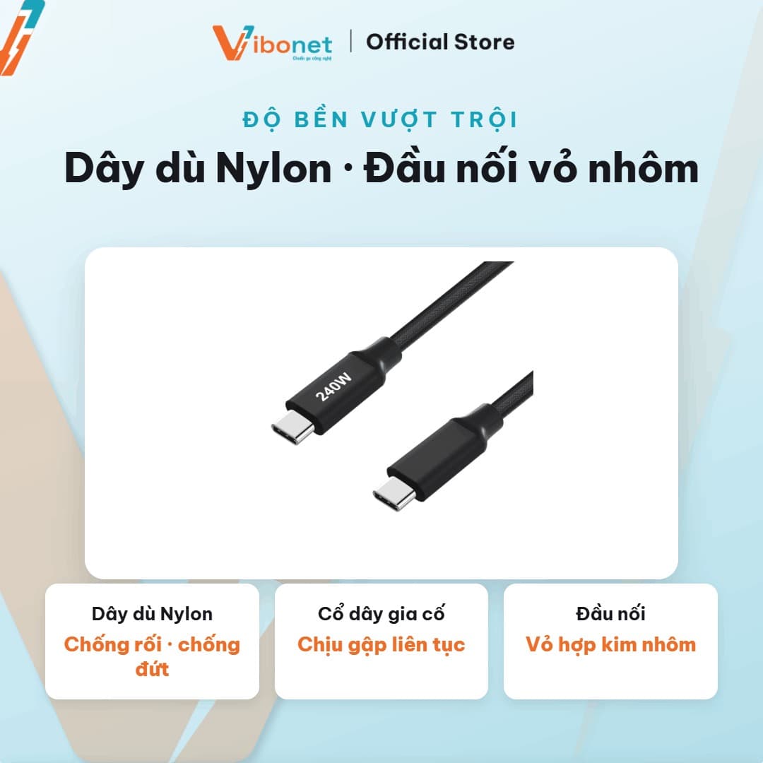 Cáp sạc nhanh Vibonet 240W Type-C bện kim loại (1m) 5