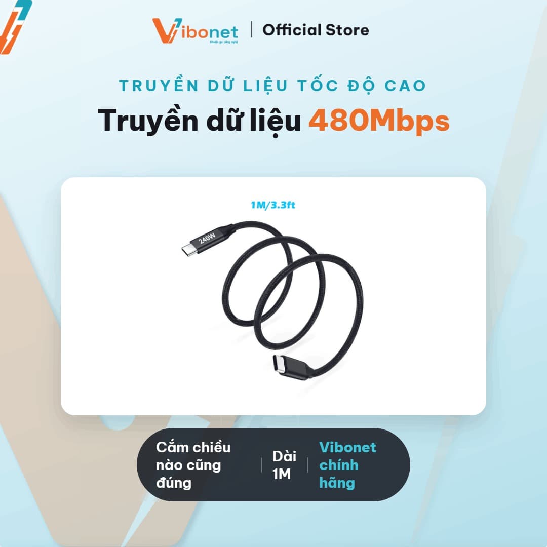 Cáp sạc nhanh Vibonet 240W Type-C bện kim loại (1m) 6