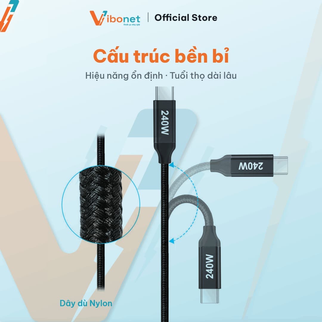 Cáp sạc nhanh Vibonet 240W Type-C bện kim loại (1m) 7