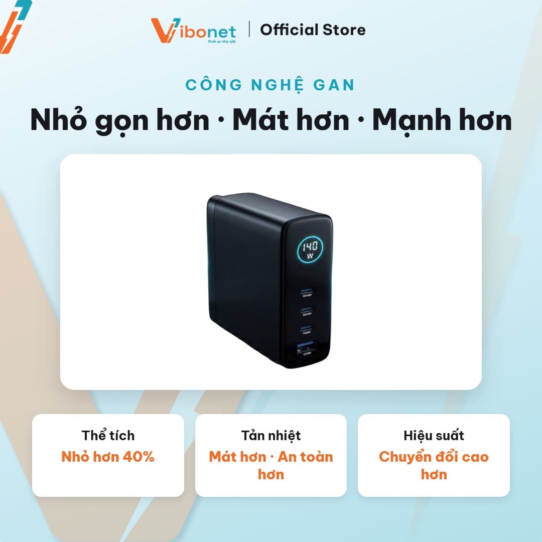 Củ sạc nhanh Vibonet 140W GaN 4 cổng màn hình cảm ứng 5