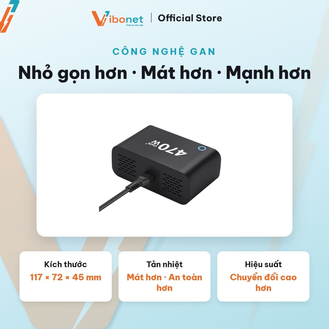Trạm sạc để bàn Vibonet 470W GaN 6 cổng màn hình LED 5
