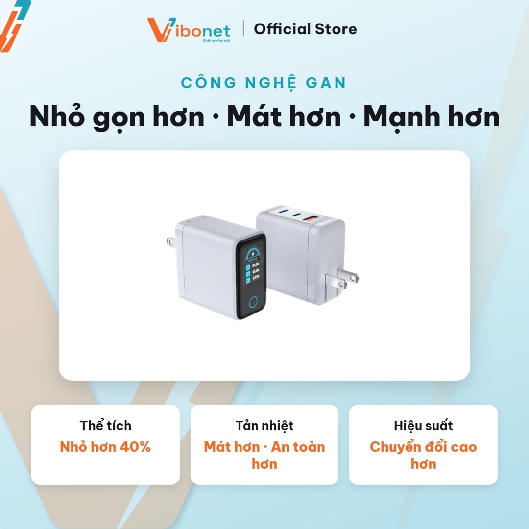 Củ sạc nhanh Vibonet 67W GaN 3 cổng màn hình cảm ứng 5