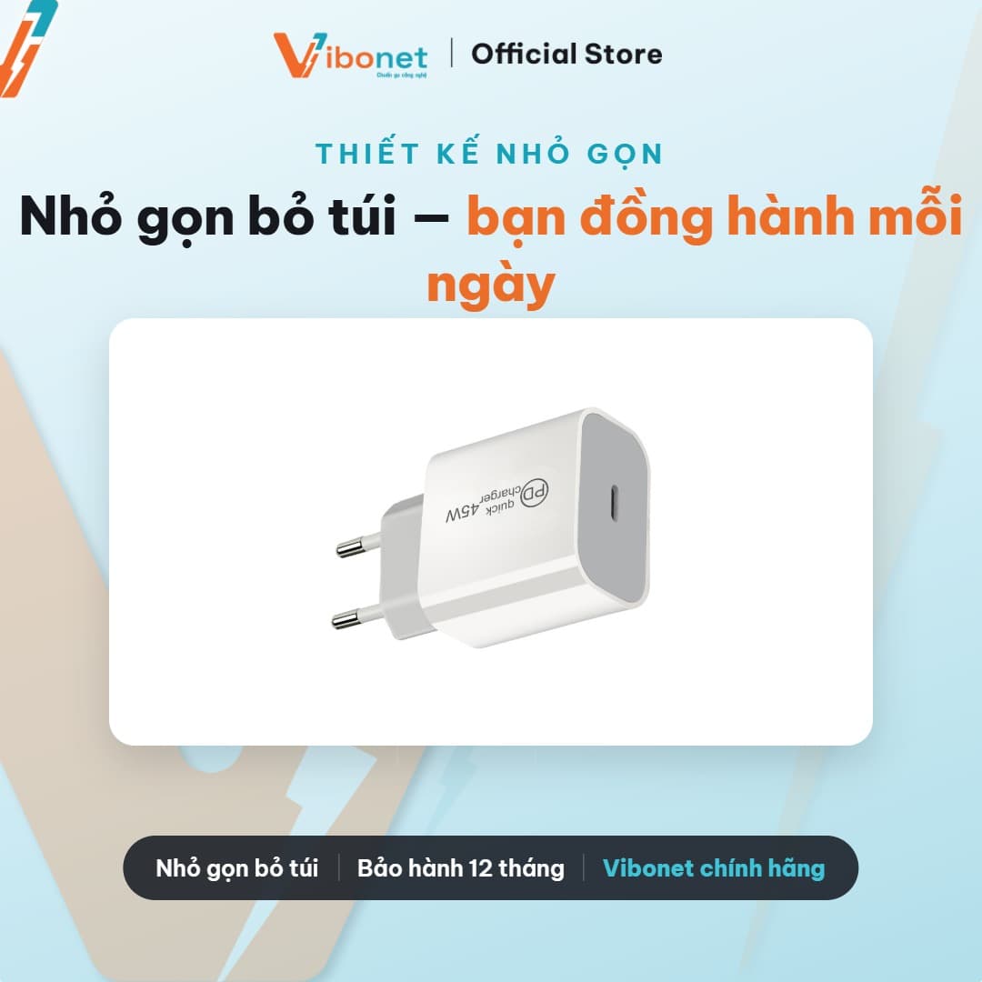 Củ sạc nhanh Vibonet 45W GaN 1 cổng Type-C (PD) 6