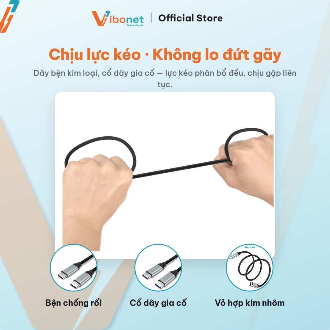 Cáp sạc nhanh Vibonet 60W Type-C bện kim loại (1m) 8
