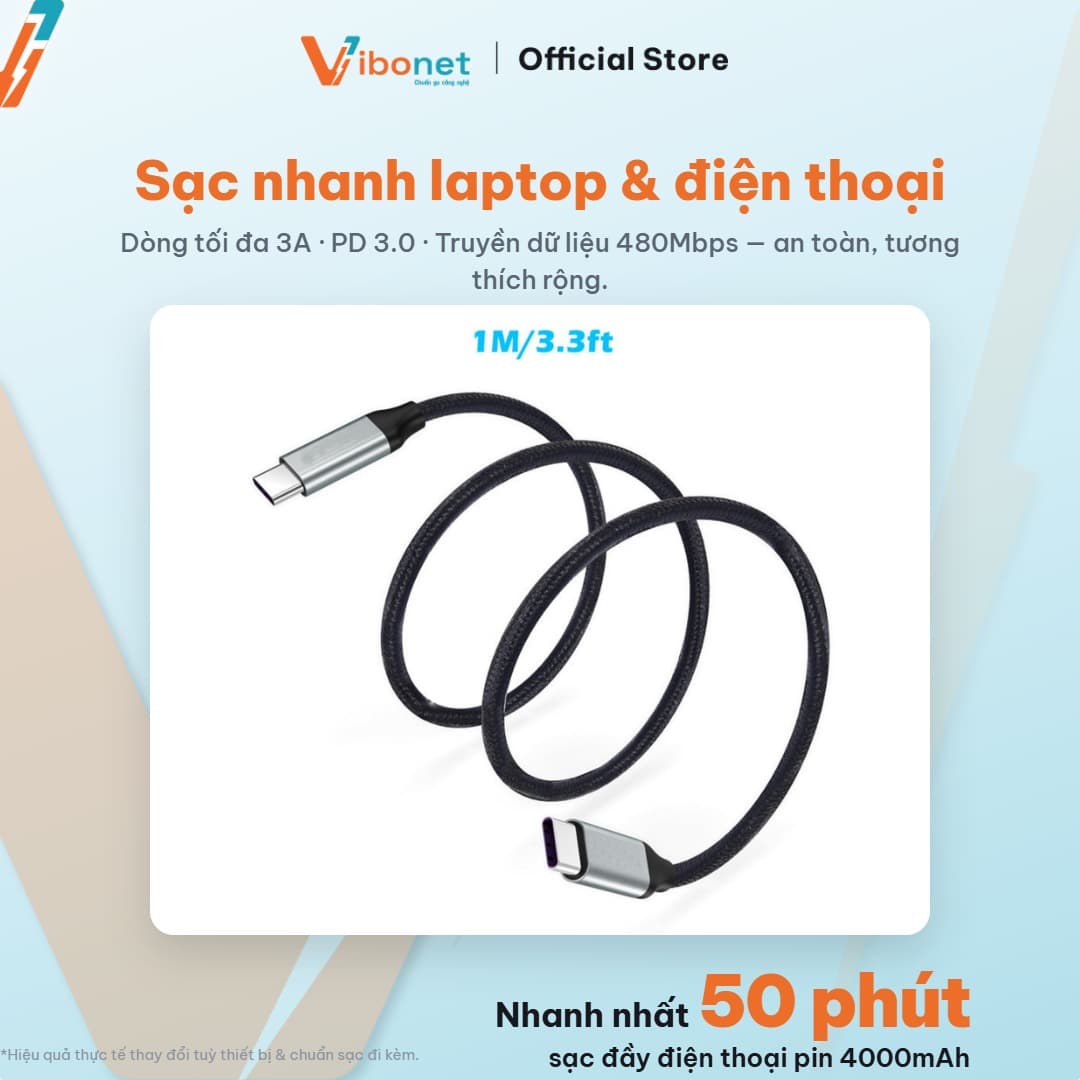 Cáp sạc nhanh Vibonet 60W Type-C bện kim loại (1m) 9