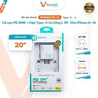 Bộ sạc nhanh Sikenai PD-12 20W kèm cáp Type-C to Lightning 1M