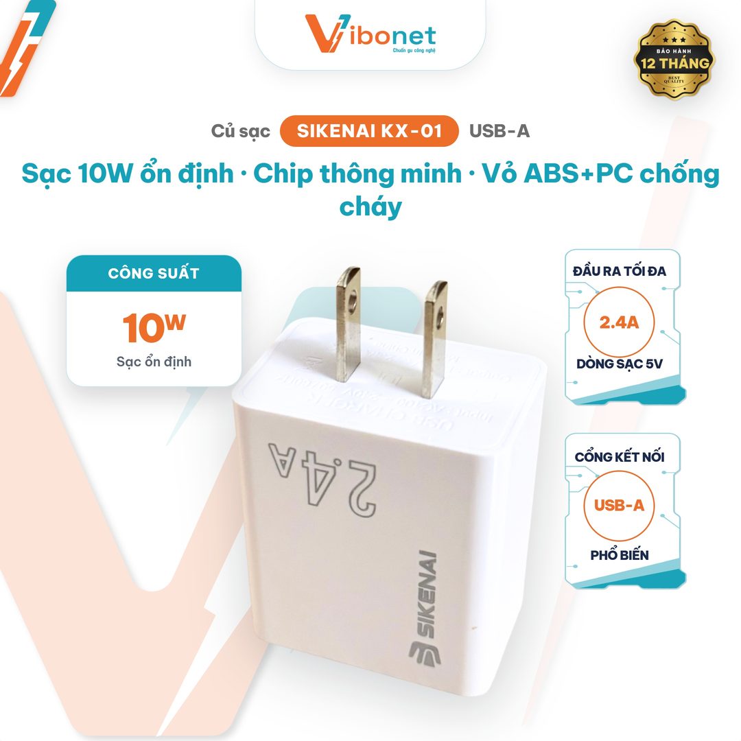 Củ sạc Sikenai KX-01 USB-A 2.4A sạc ổn định 10W