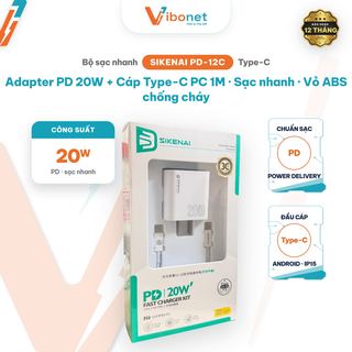 Bộ sạc nhanh Sikenai PD-12C 20W kèm cáp Type-C to Type-C 1M