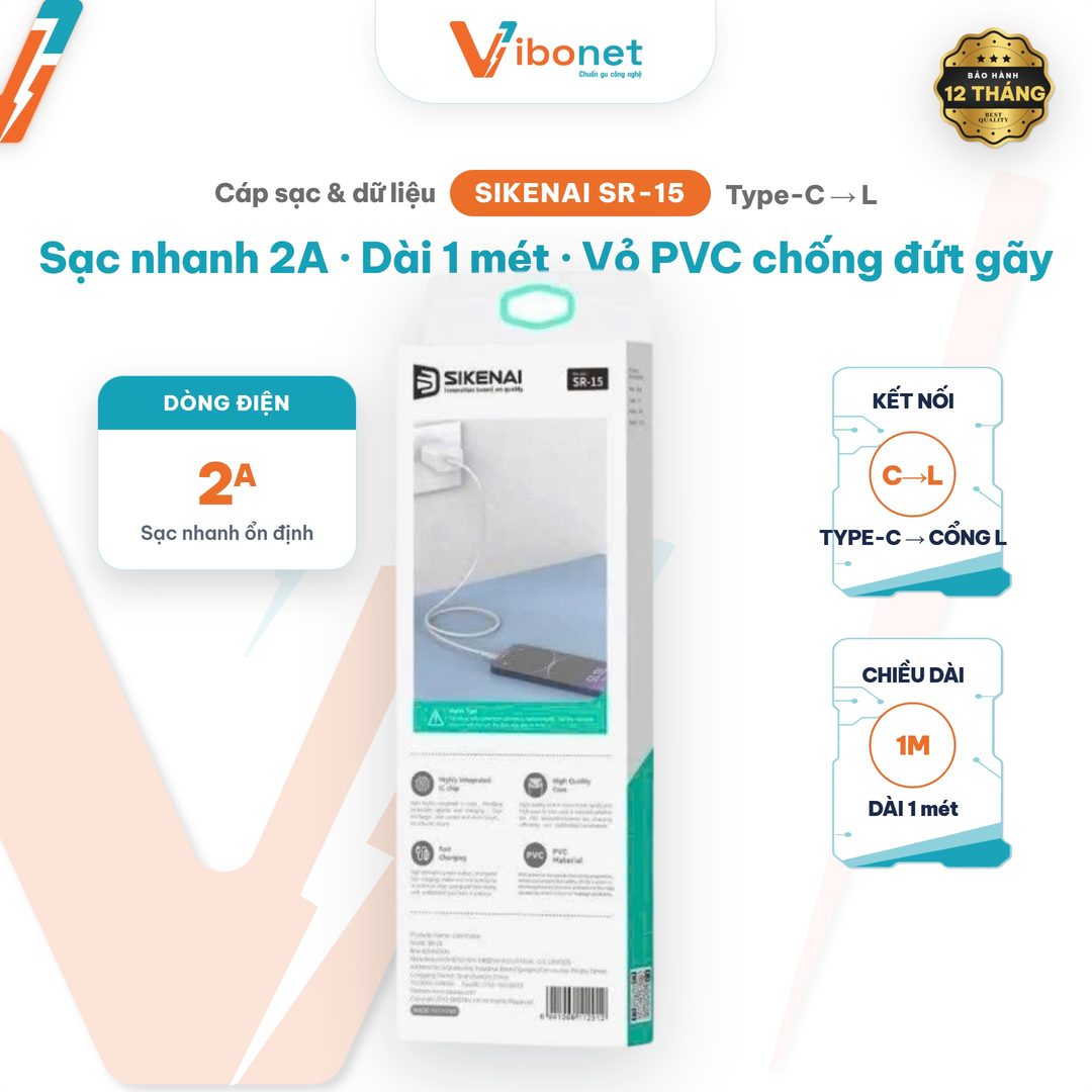 Cáp sạc Sikenai SR-15 Type-C to Lightning 2A dài 1M