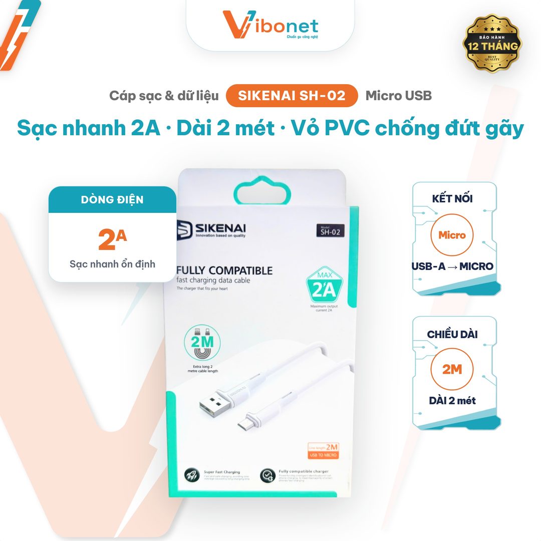 Cáp sạc Sikenai SH-02 Micro USB 2A dài 2M