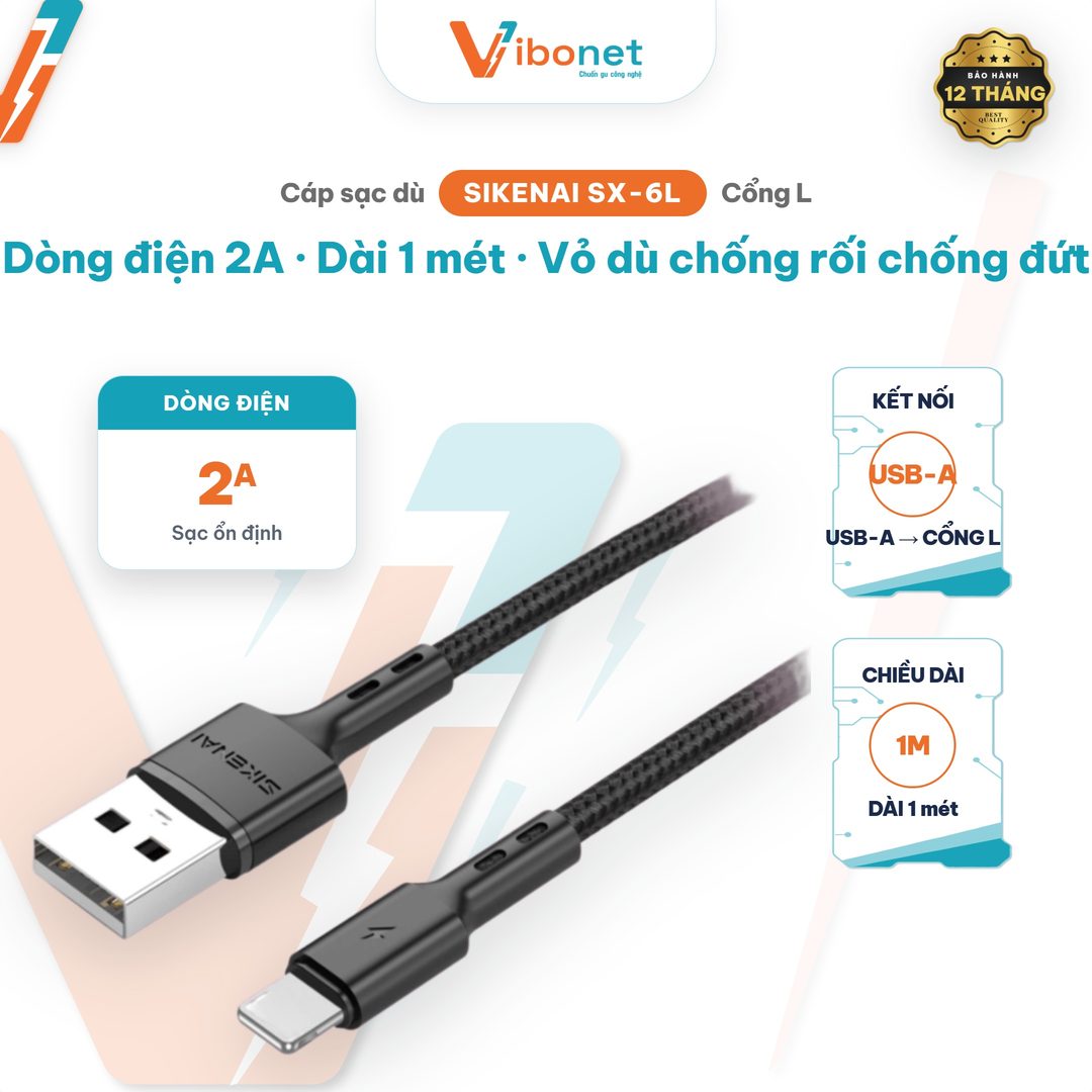 Cáp sạc dù Sikenai SX-6L Lightning 2A dài 1M chống đứt gãy