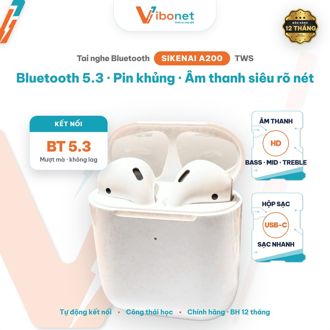 Tai nghe Bluetooth TWS Sikenai A200 BT 5.3 pin trâu