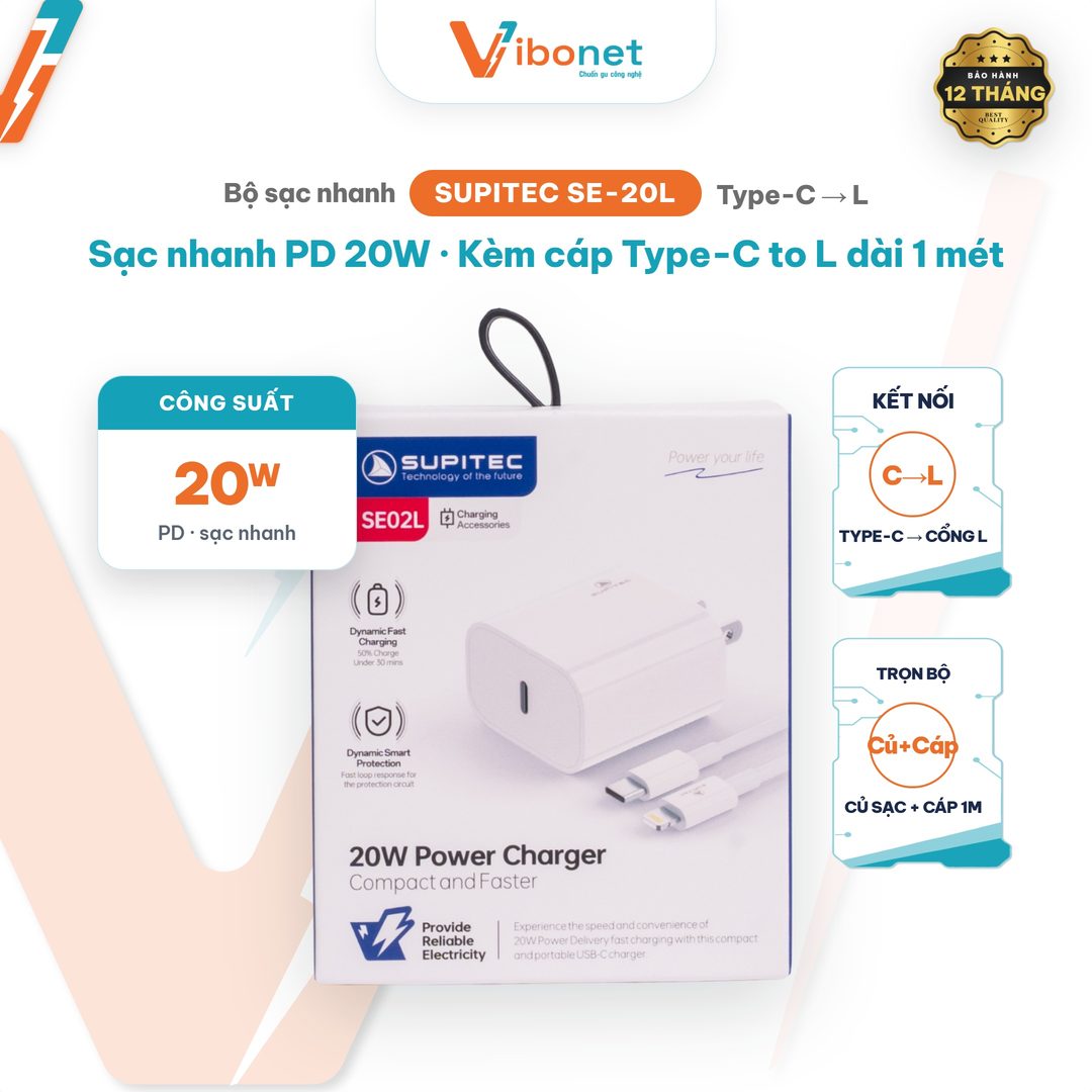 BỘ SẠC NHANH PD 20W (C-L) SE-20L SE-02L