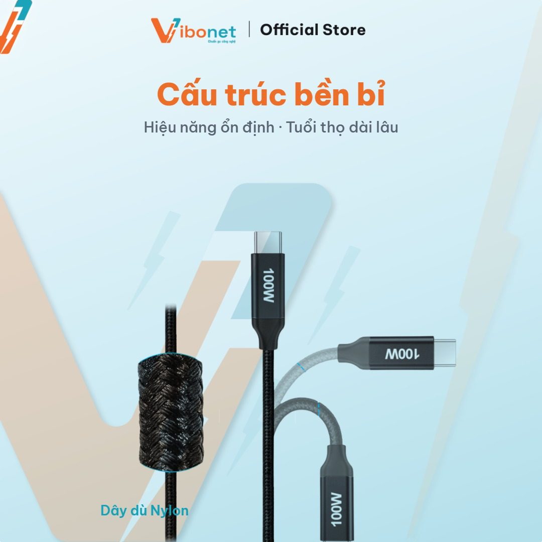 Cáp 100W bền bỉ, dùng chung được cho cả điện thoại lẫn laptop.