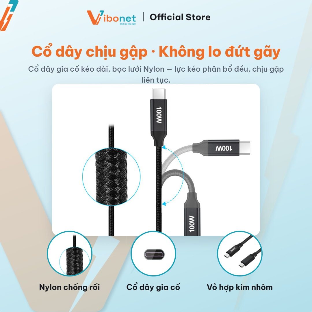 Dây bện chịu gập tốt, hợp với nhịp cắm rút liên tục của người mang laptop đi làm.