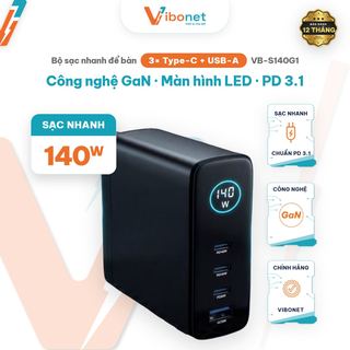 Củ sạc nhanh Vibonet 140W GaN 4 cổng màn hình cảm ứng