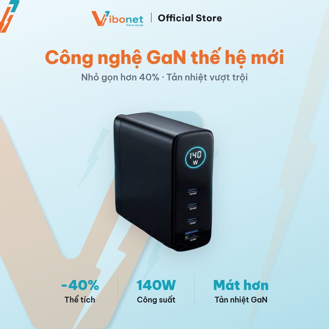 Nhờ GaN, củ 140W bốn cổng thu gọn chỉ cỡ nắm tay, mát khi sạc.
