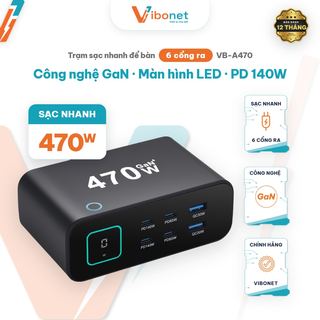 Trạm sạc để bàn Vibonet 470W GaN 6 cổng màn hình LED