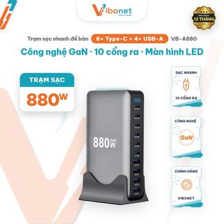 Trạm sạc để bàn Vibonet 880W GaN 10 cổng công suất cao