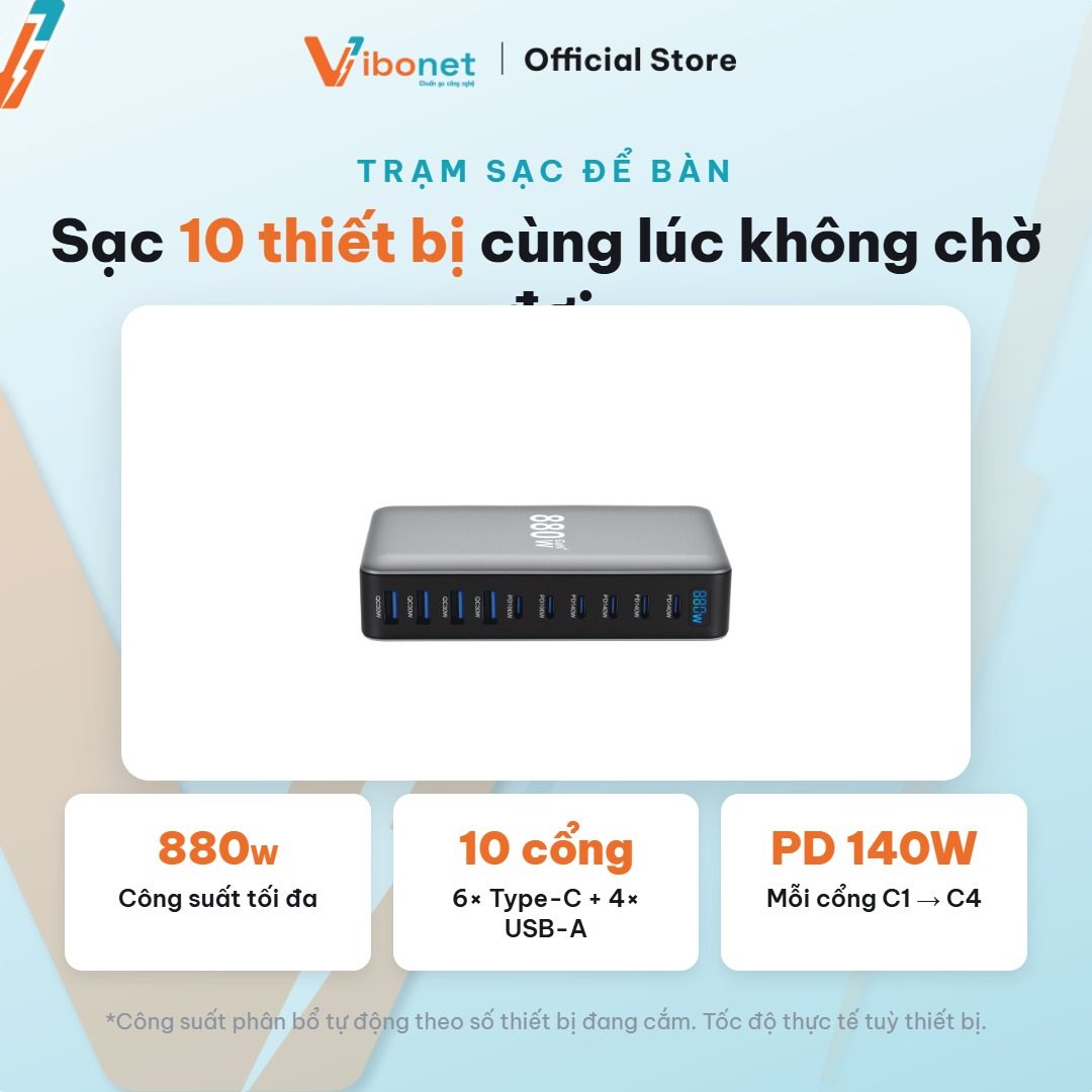 Trạm 880W nuôi cả dàn thiết bị của người sáng tạo trên cùng một mặt bàn.