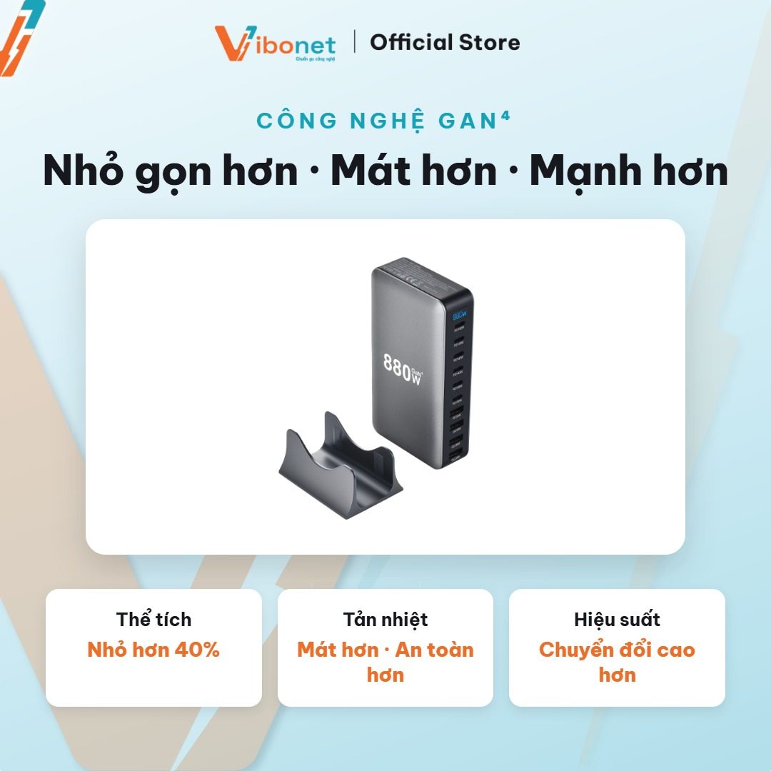 Công nghệ GaN⁴ giúp trạm chạy mát khi sạc nhiều thiết bị cường độ cao cùng lúc.