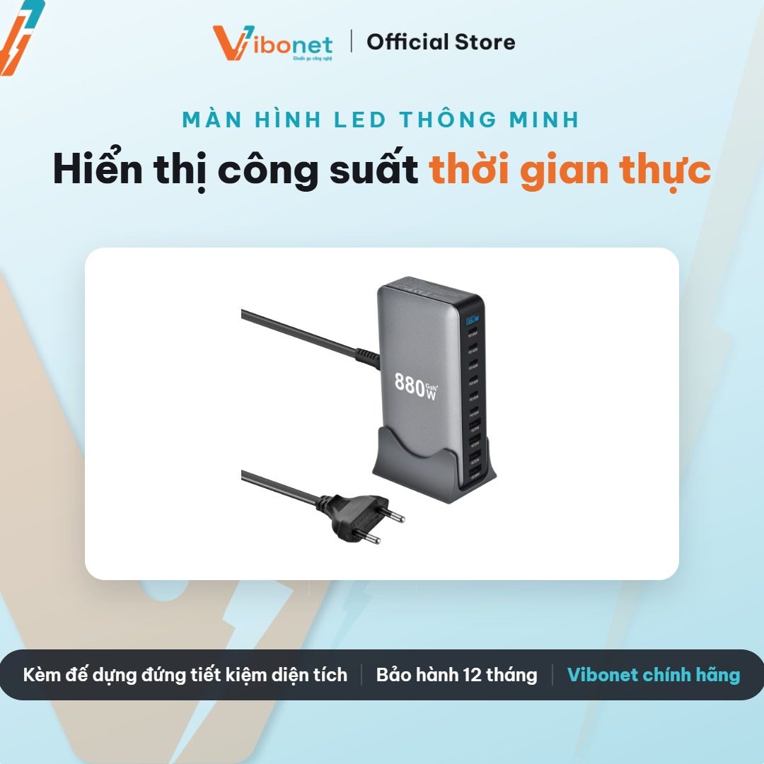 Màn hình LED báo công suất từng cổng — biết ngay thiết bị nào đang sạc nhanh.