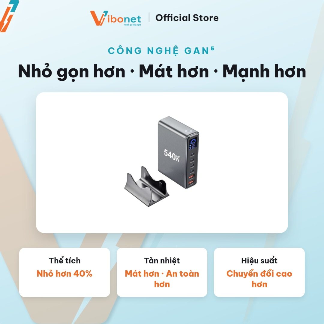 Công nghệ GaN⁵ giúp trạm sạc Vibonet 540W nhỏ gọn mà vẫn mát
