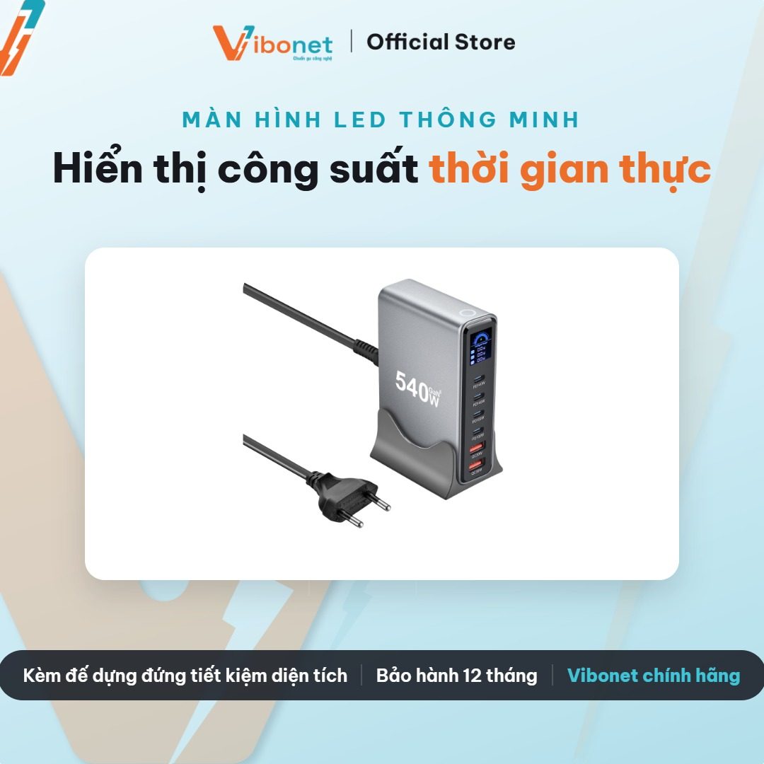 Màn hình LED hiển thị công suất từng cổng giúp theo dõi việc sạc trực quan.