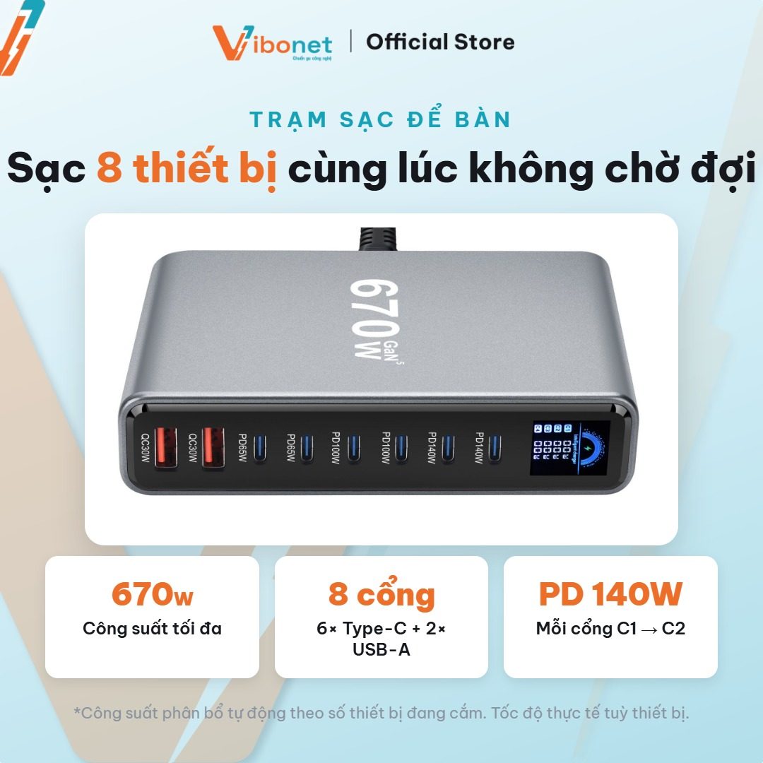 Một trạm để bàn cấp nguồn cho nhiều thiết bị cùng lúc thay vì từng củ rời.