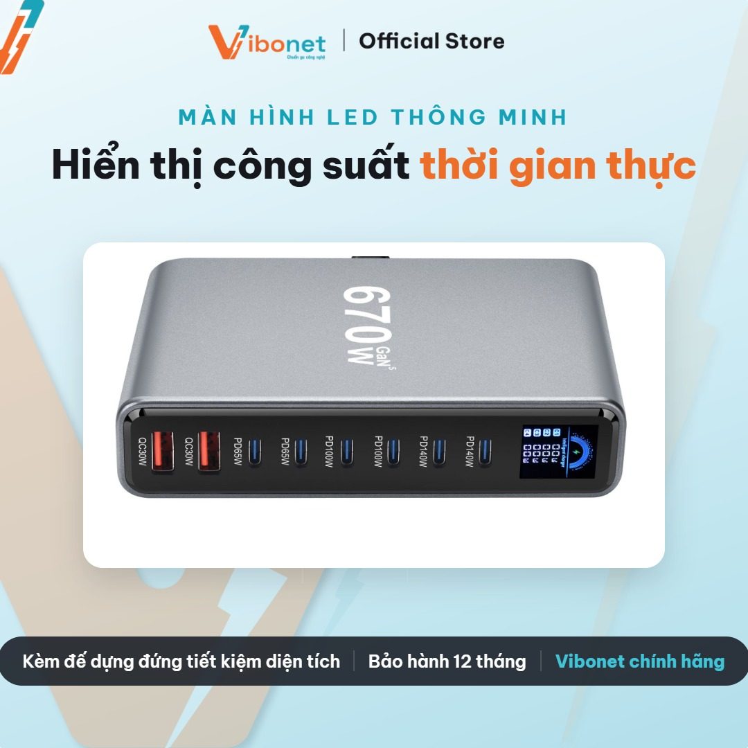 Màn hình LED hiển thị công suất từng cổng trên trạm Vibonet 670W