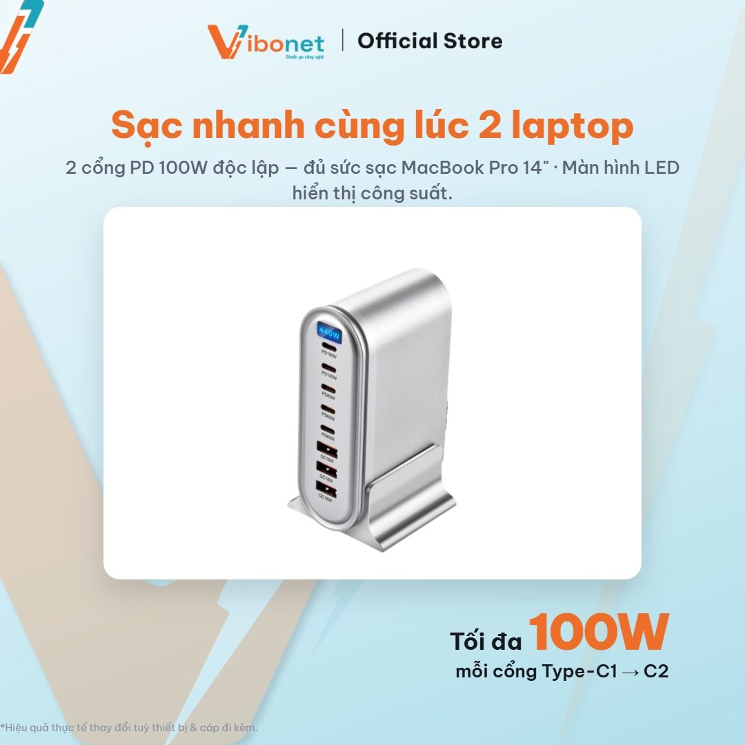 Trạm Vibonet 440W sạc cả laptop lẫn thiết bị nhỏ cho gia đình