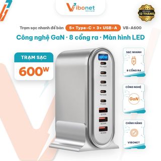 Trạm sạc để bàn Vibonet 600W GaN 8 cổng màn hình LED