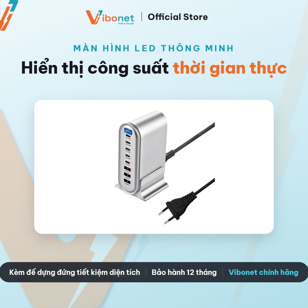 Màn hình LED trên trạm 600W cho biết tổng công suất đang cấp cho cả dàn thiết bị.