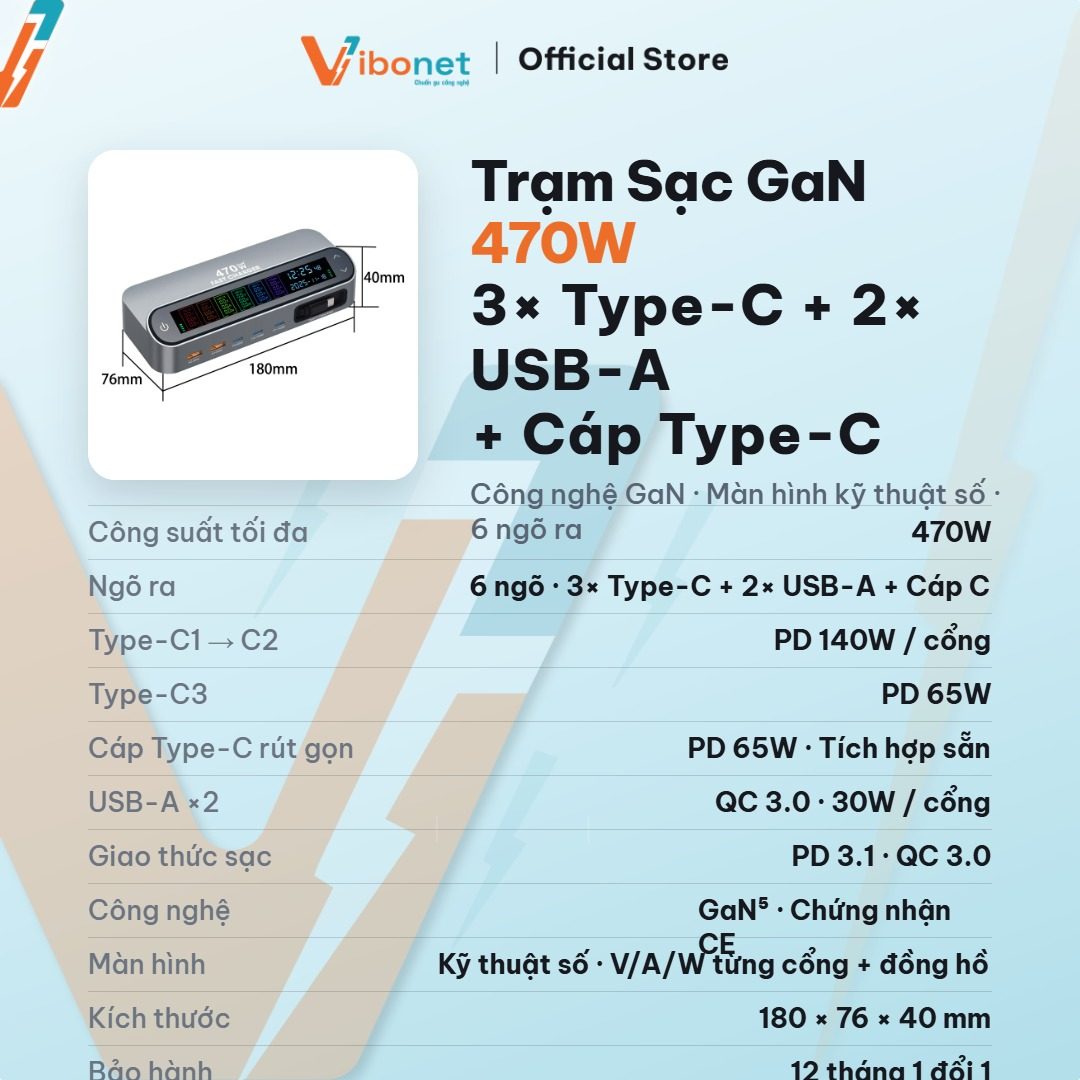 Bảng thông số trạm sạc thông minh Vibonet 470W