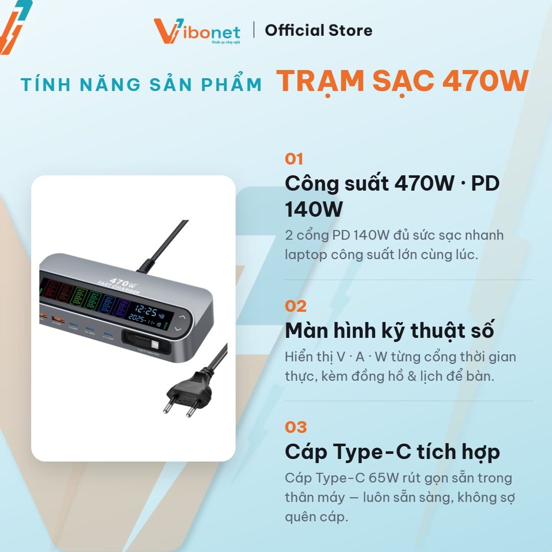 Các tính năng của trạm sạc thông minh Vibonet 470W