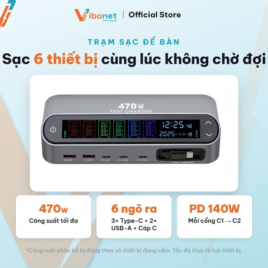 Trạm sạc thông minh Vibonet 470W sạc nhiều thiết bị cùng lúc