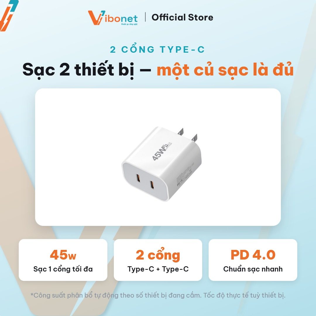 Bản hai cổng Type-C tự phân bổ công suất khi sạc hai máy cùng lúc.