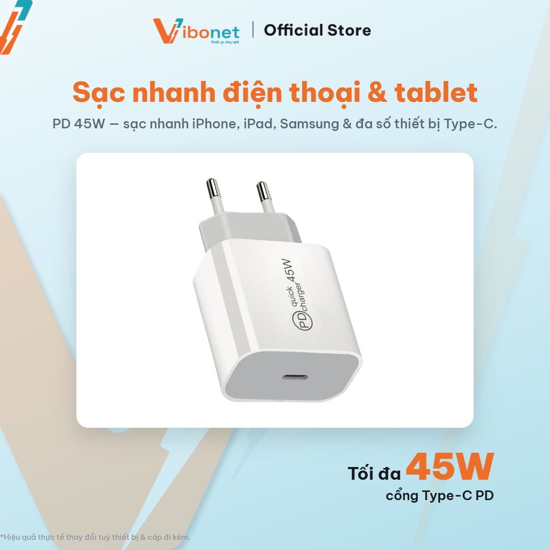 Củ 45W một cổng nhỏ như viên kẹo nhưng sạc nhanh iPhone, Samsung.