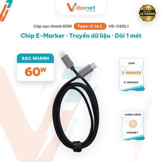 Cáp dữ liệu bện kim loại 60W TYPE-C TO Cổng L 1M màu đen