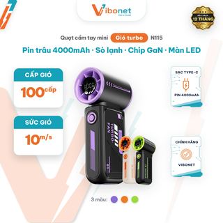 Quạt cầm tay Vibonet N115 Pin trâu 4000mAh Gió mạnh nhiều cấp độ có Màn hình LED và Sò Lạnh Chip GaN | Chính h
