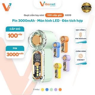 Quạt cầm tay mini Vibonet X699 Pin trâu 3000mAh Gió mạnh nhiều cấp độ có Màn hình LED và Tích hợp Đèn | Chính