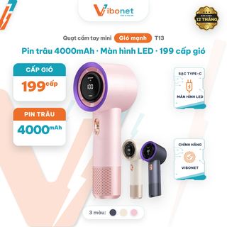 Quạt cầm tay Vibonet T13 Pin trâu 4000mAh Gió mạnh 199 cấp độ có Màn hình LED Siêu mát | Chính hãng