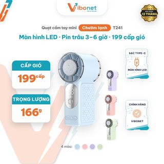 Quạt cầm tay mini Vibonet T241 Nhỏ Gọn Tiện Lợi Siêu mát Pin trâu có Màn hình LED | Chính hãng
