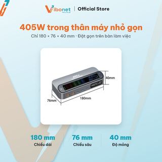 Trạm sạc thông minh Vibonet 405W 5 cổng ra Công nghệ GaN Có Màn hình hiển thị để bàn | Chính hãng VB-A405
