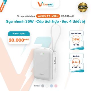 Pin dự phòng Aukey PB-Y92L 20.000mAh 35W tích hợp cáp, màn hình